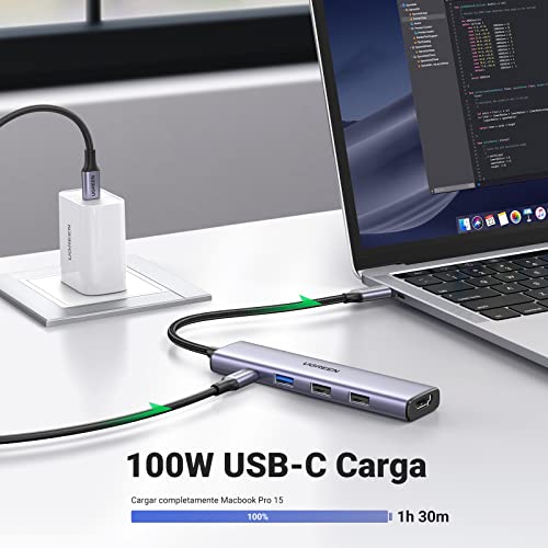 UGREEN USB C Hub, 5 en 1 Adaptador USB C Multipuerto Aluminio a 4K@30Hz HDMI,1 USB 3.0 y 2 USB 2.0 Puertos, PD Carga Compatible con M1 M2 MacBook Pro/Air/iPad/Galaxy S23, Chromebook, DELL XPS y Más